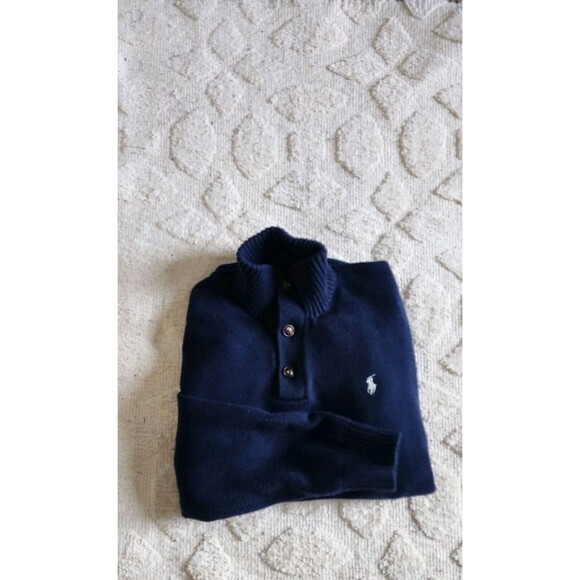 Ralph Lauren Polo Sweater Mens XL Shale Blue Mock Neck Long Sleeve Preppy Button - Picture 2 of 7